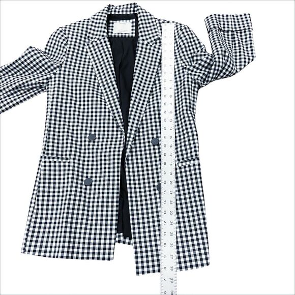 Bershka Black & White Gingham Open Front Blazer Jacket, 3/4 Sleeve Size Medium - Picture 7 of 12